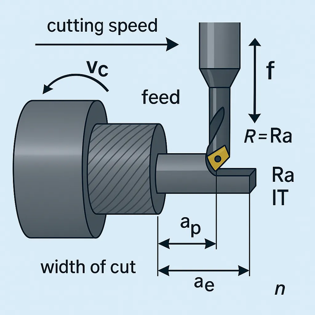 Makro av CNC-verktyg som engagerar arbetsstycke med märkta vektorer