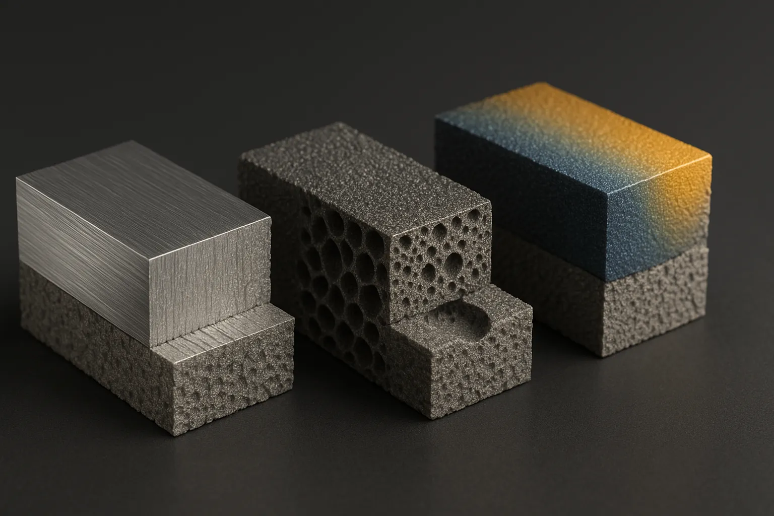 Macro collage: polished metal, lattice, gradient coating